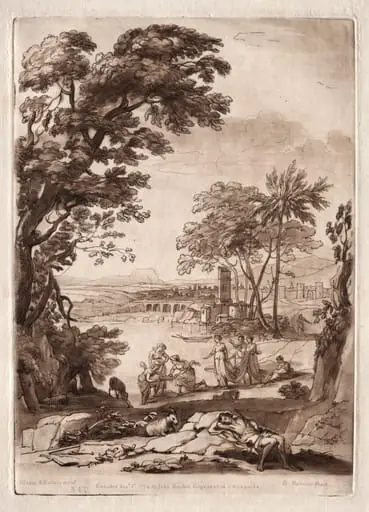 Liber Veritatis: No. 47, A River Scene with the Finding of Moses, by Richard Earlom