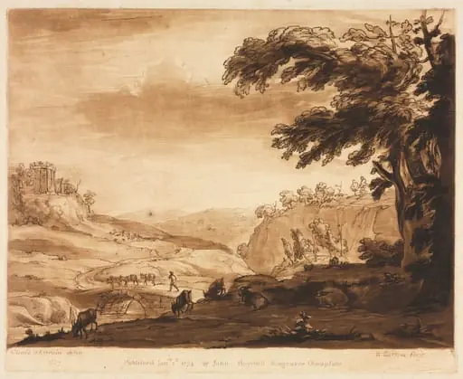 Liber Veritatis: No. 7, An Island Scene of a Mountainous Country with Cattle, by Richard Earlom