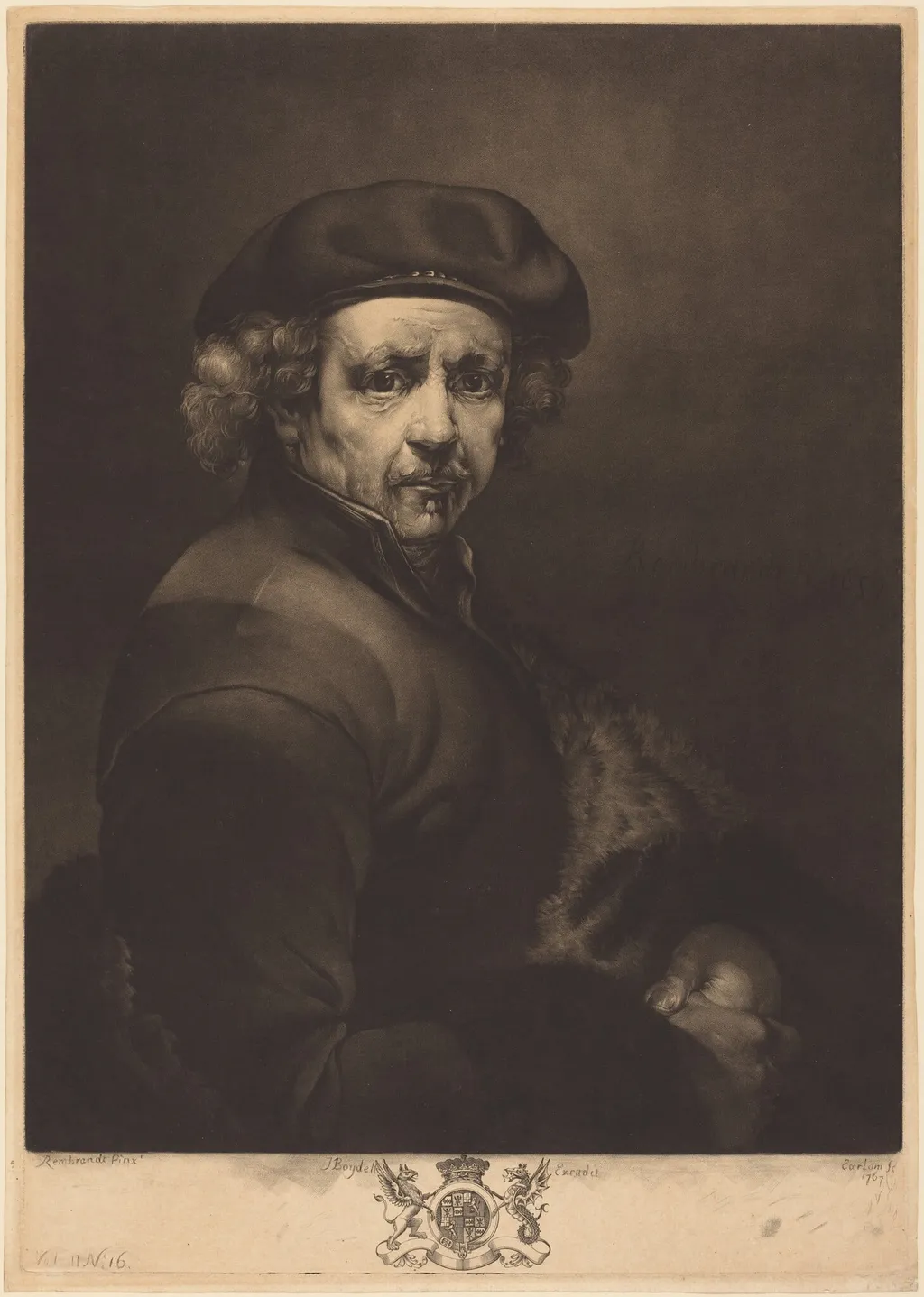 Rembrandt, Self-Portrait, by Richard Earlom, ink, 1767