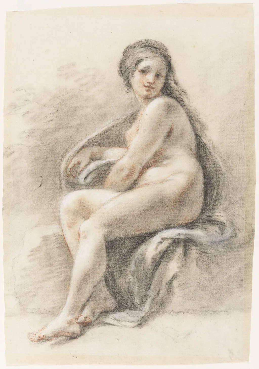 Seated female nude, by Richard Norris, 1702