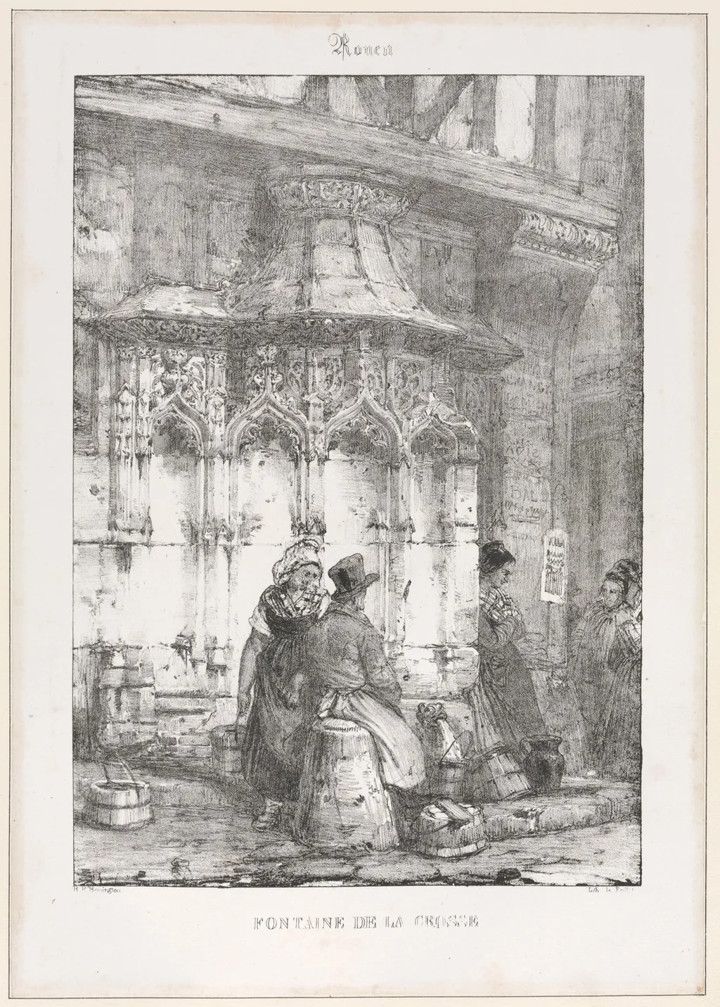 Architectural Remains and Fragments: Rouen - Fontaine de la Crosse, by Richard Parkes Bonington, 1827
