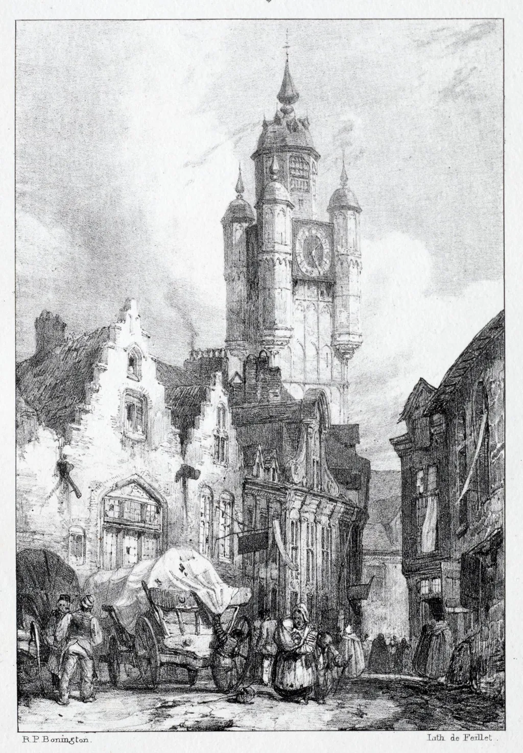 Bergues: La Tour du marché, by Richard Parkes Bonington, 1824