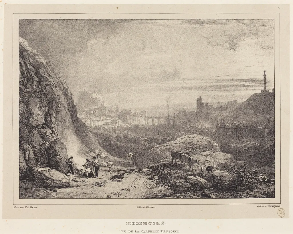 Edimbourg vu de la Chapelle Saint-Antoine, by Richard Parkes Bonington, ink, 1826