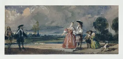 Figures Meeting on a Terrace, by Richard Parkes Bonington