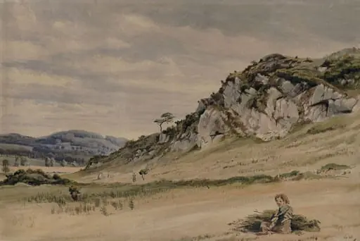 Hilly landscape with rocks in the foreground, by Richard Parkes Bonington