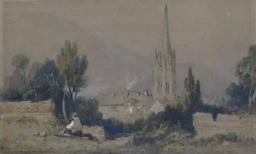 Landscape with church and cottages, by Richard Parkes Bonington