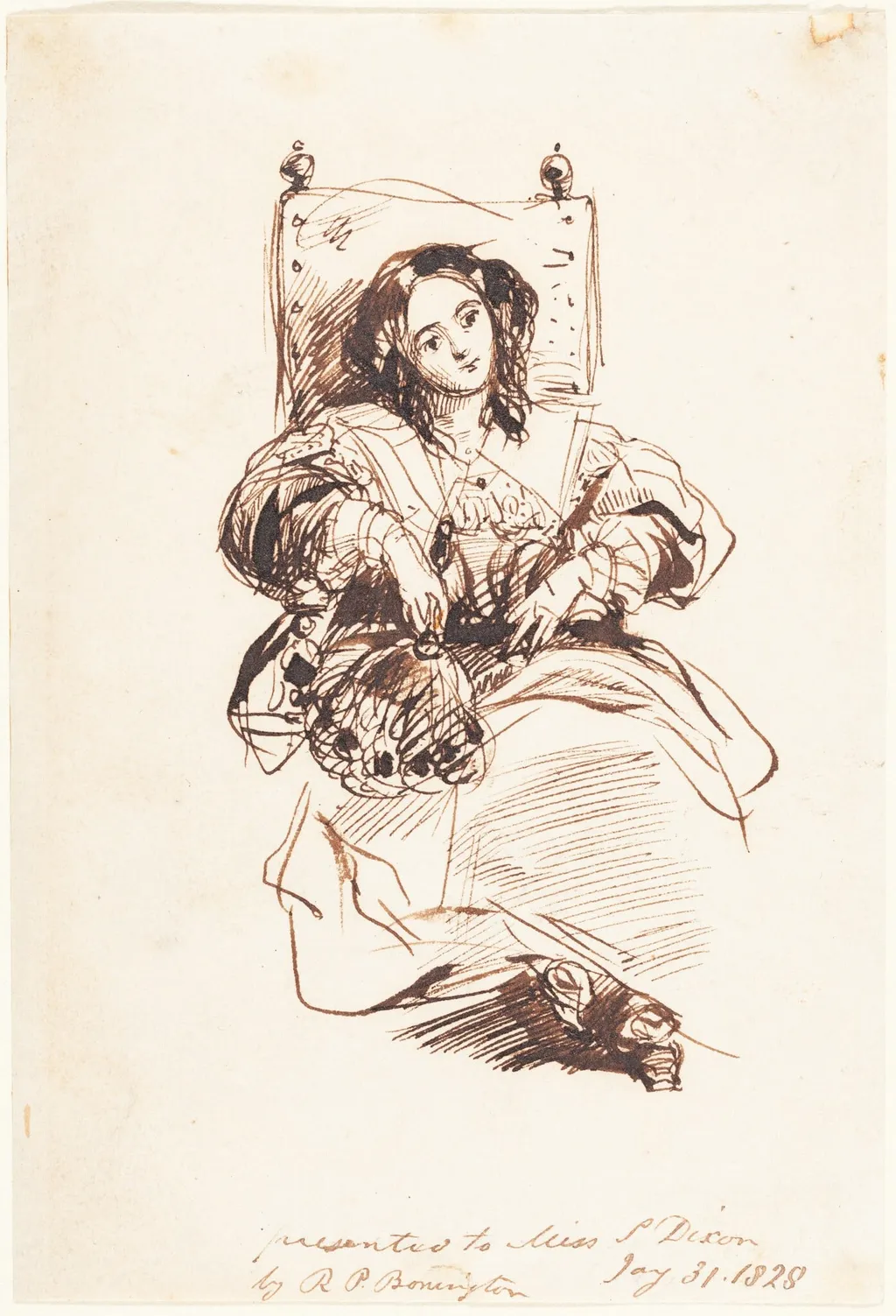Sketch of a Woman, by Richard Parkes Bonington, ink, 1828