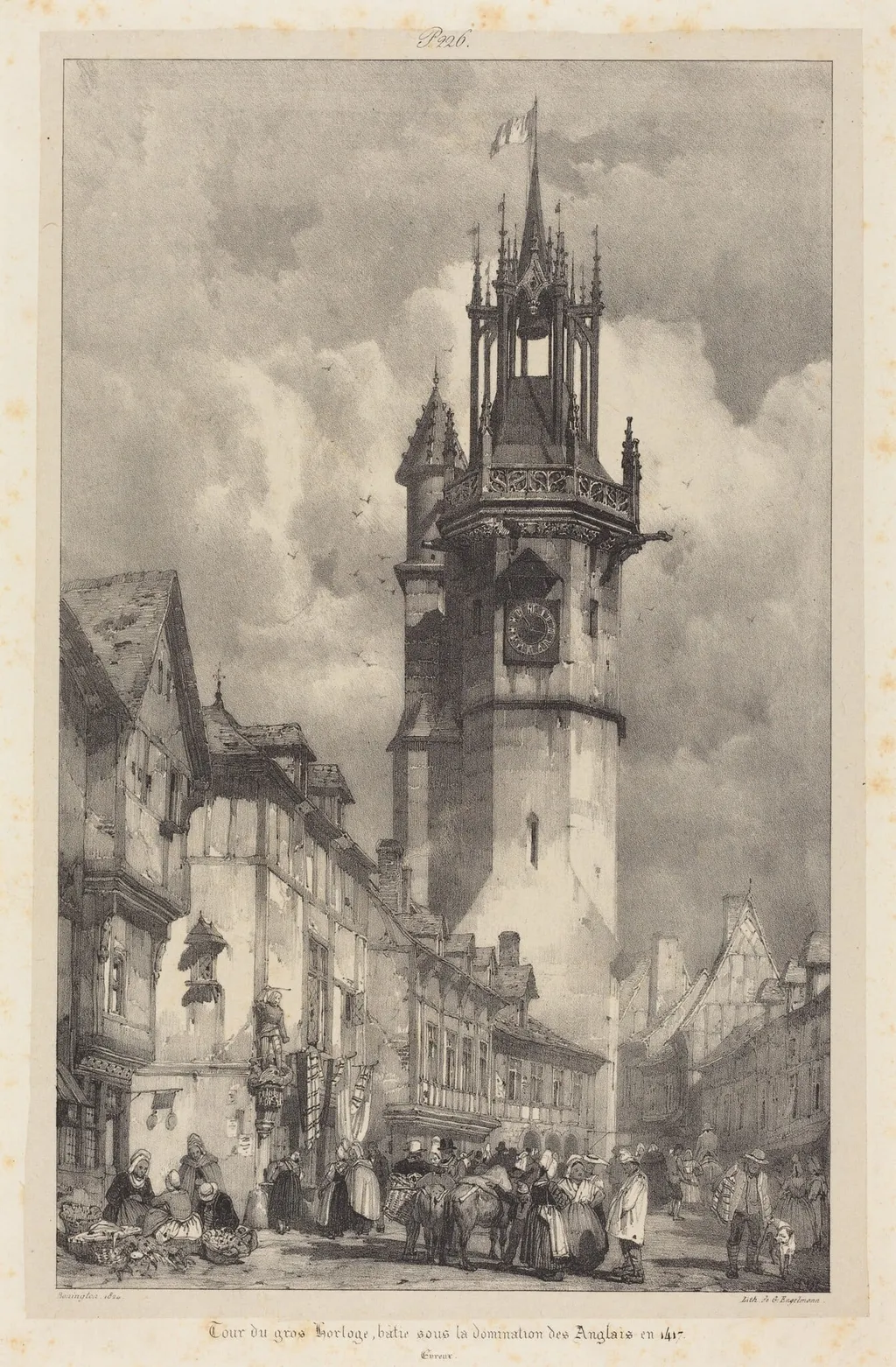 Tour du gros-horloge, Evreux, by Richard Parkes Bonington, ink, 1824