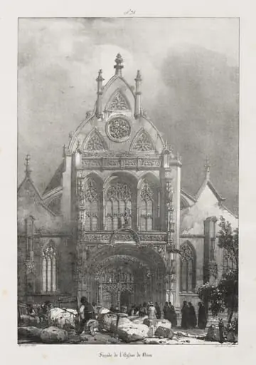 Voyages pittoresques et romantiques dans l'ancienne France,  Franche-Comté:  Façade de l'église de Brou, by Richard Parkes Bonington