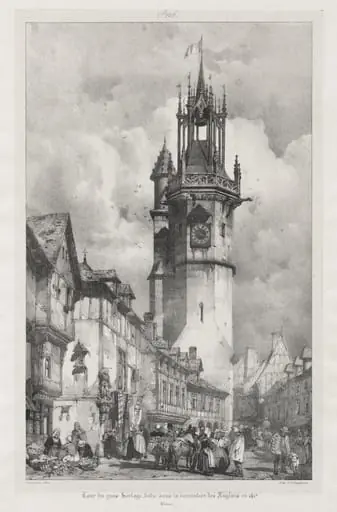 Voyages pittoresques et romantiques dans l'ancienne France, Normandie: Tour du Gros-Horloge, Evreux, by Richard Parkes Bonington