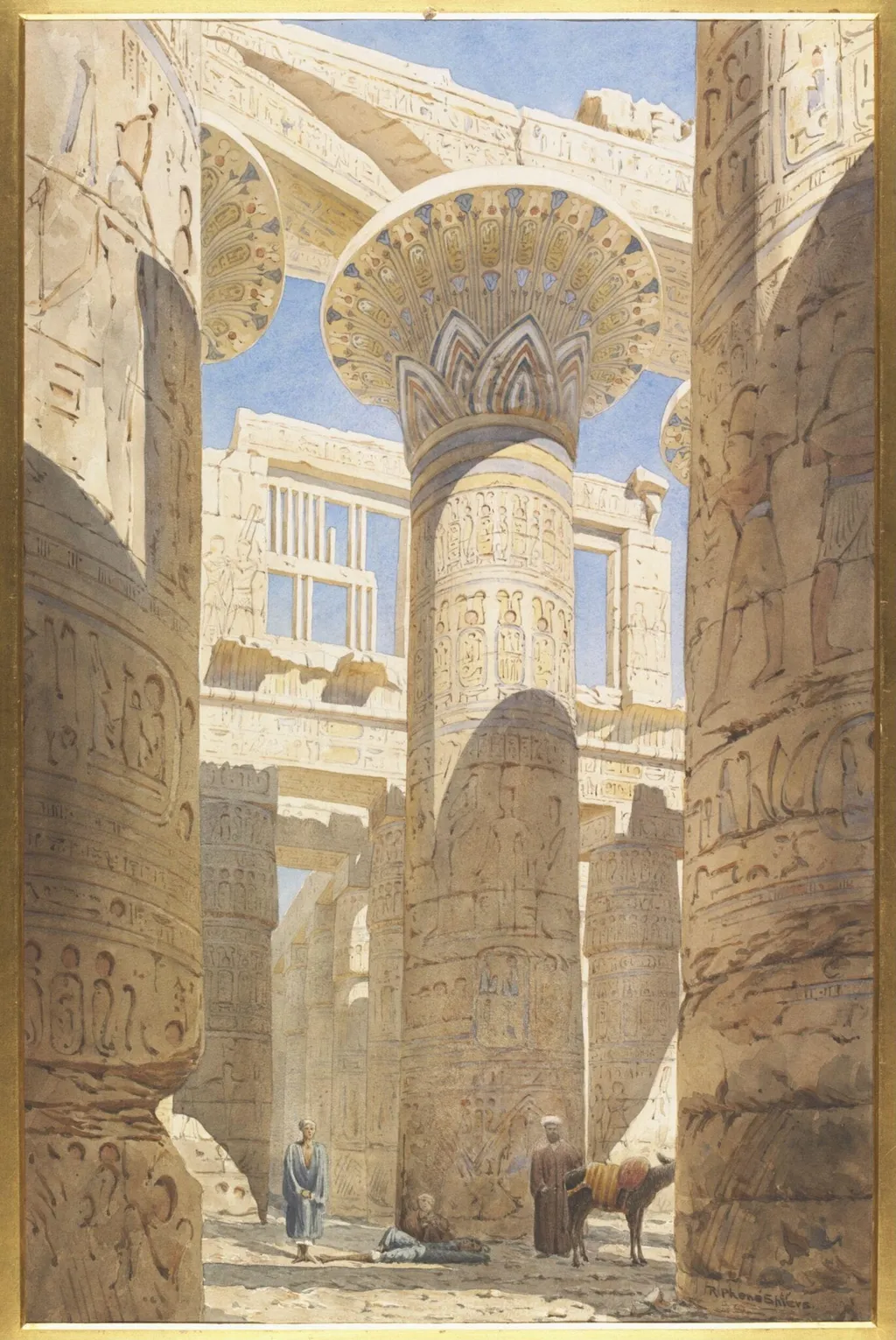 Karnac - Gt Hall of Columns View across central avenue, by Richard Phené FRIBA FSA Spiers, watercolor, 1866
