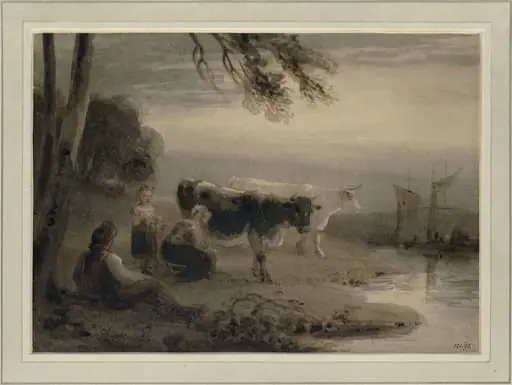 Landscape with figures and cows, by Richard RA Westall