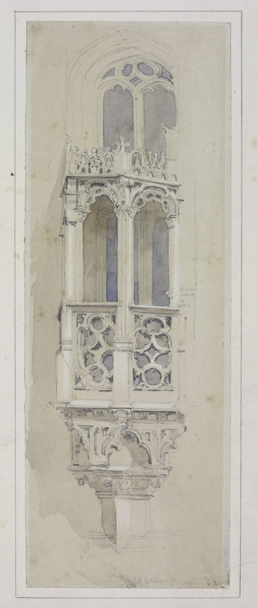 Sketch of a window and balcony, Hotel de Ville, Brussels, by Richard Redgrave, 1825
