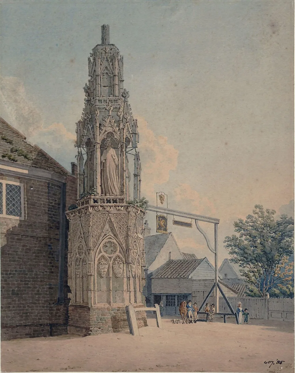 Queen Eleanor's Cross, Waltham Cross, Herts, by Richard Thomas Underwood, watercolor, 14