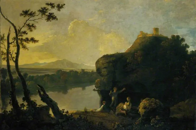 A River Scene with a Castle and Figures, by Richard Wilson