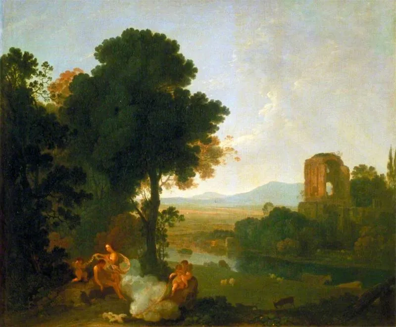 Classical Landscape with Venus and Adonis, by Richard Wilson, oil, 1755