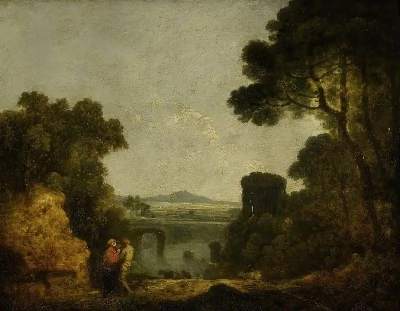 Italian river landscape with a broken bridge, by Richard Wilson