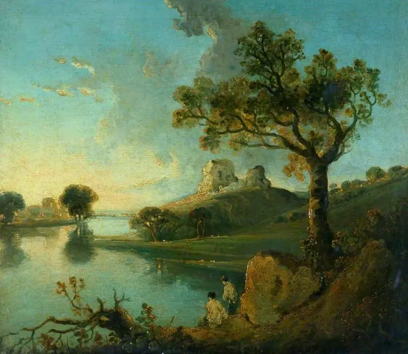 River Scene with a Ruined Castle and Figures, by Richard Wilson