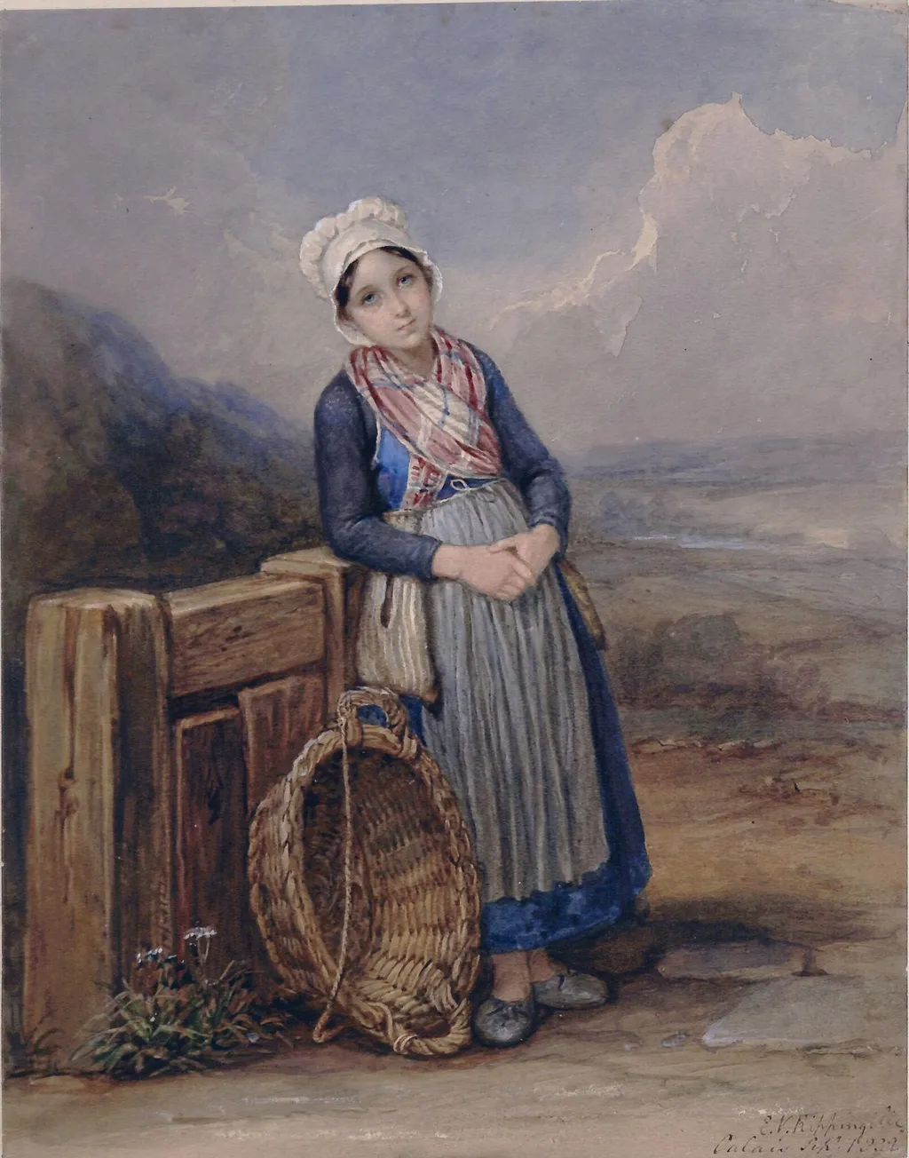 A Fisher Girl of Calais, by Rippingille, watercolor