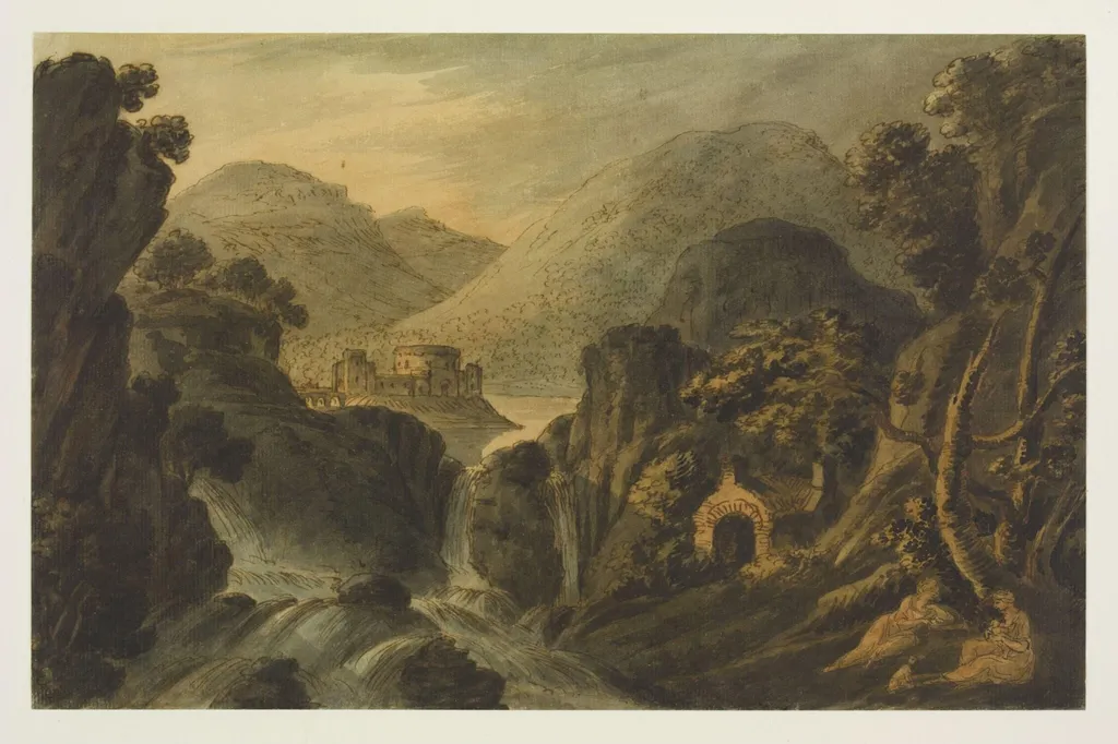 Classical landscape with cascade, by Robert Adam, watercolor, 1745