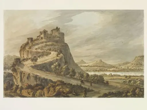 Rocky landscape with castle, by Robert Adam