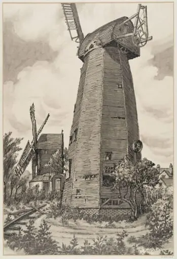 Mills at Outwood, Surrey, by Robert Arthur Wilson