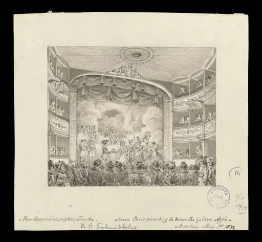 Drawing of the New Strand Theatre, by Robert Blemmell Schnebbelie