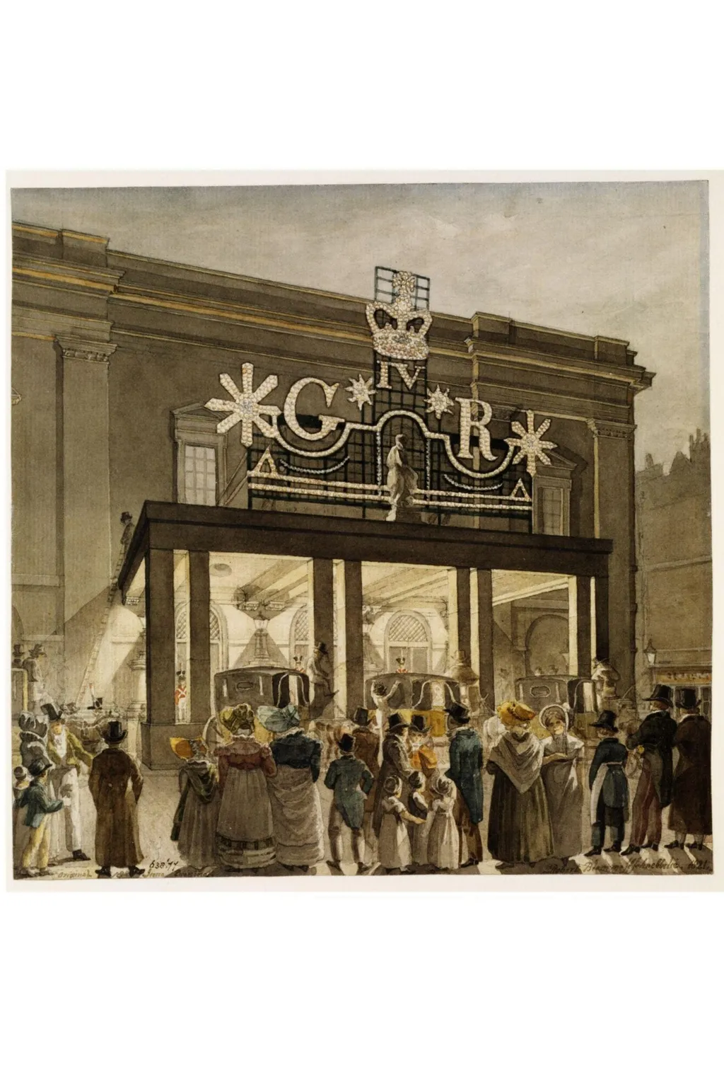 The Exterior of Drury Lane Theatre, by Robert Blemmell Schnebbelie, watercolor, 1821