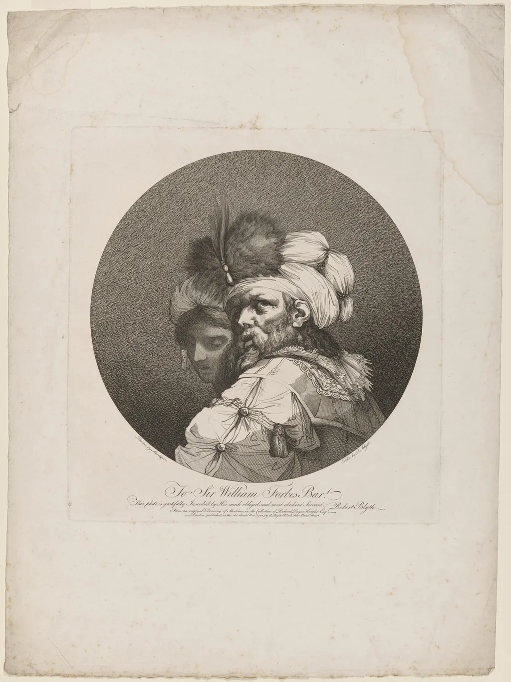 Bearded Man with Turban and Young Woman, by Robert Blyth, ink, 1782