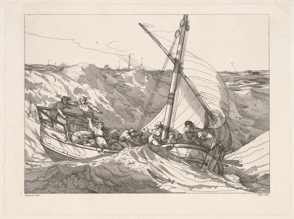 Boat in a Storm at Sea, by Robert Blyth, ink, 1803