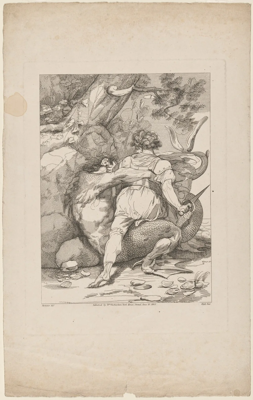 Man Attacking a Monster, by Robert Blyth, ink, 1803