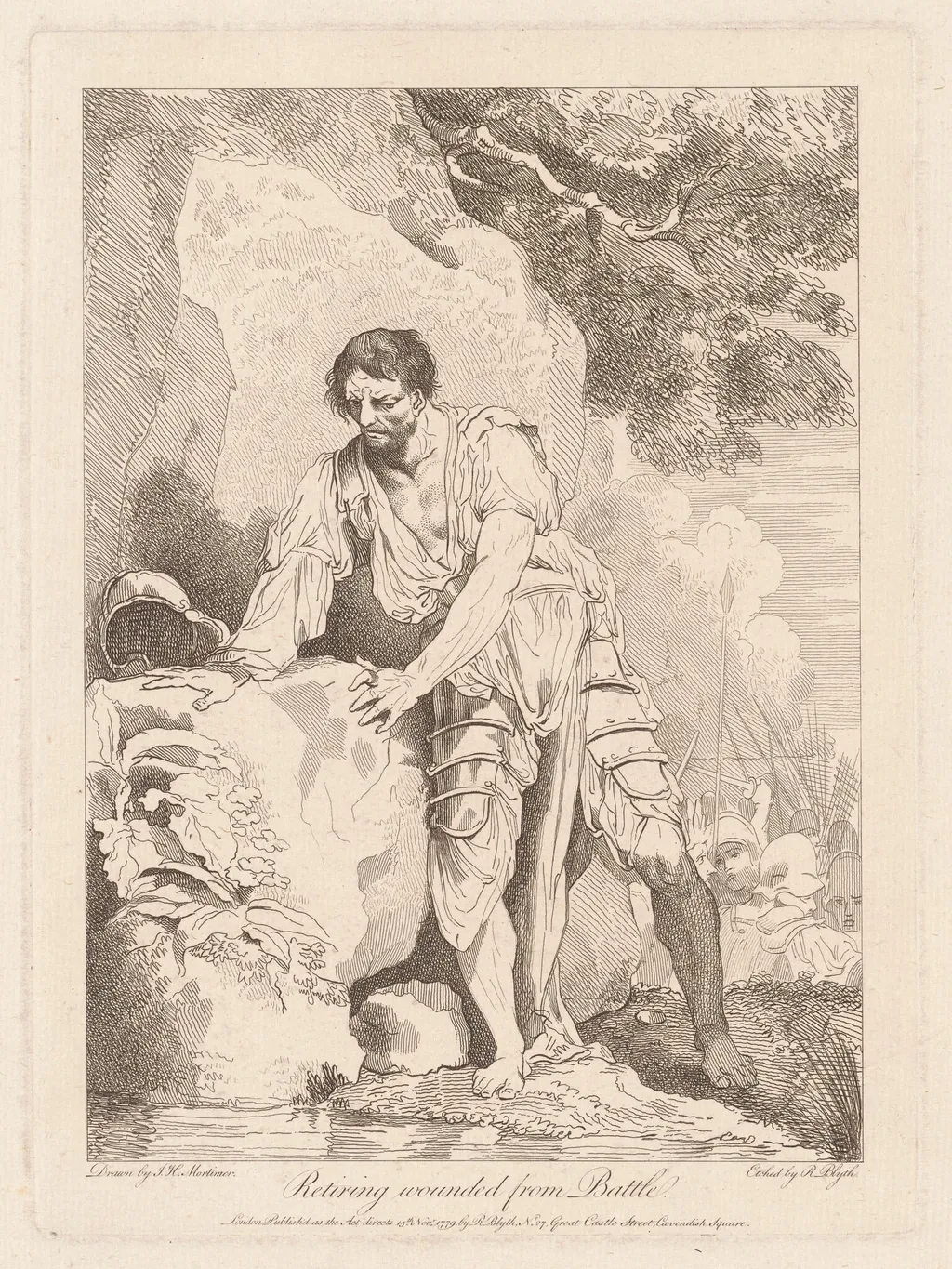 Retiring Wounded from Battle, by Robert Blyth, ink, 1779