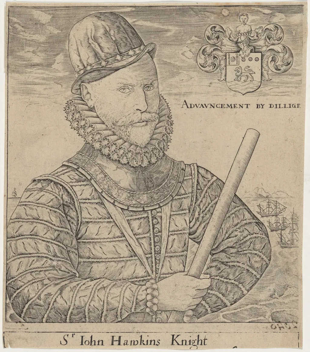 Sir John Hawkins, Naval Commander, by Robert Boissard, ink