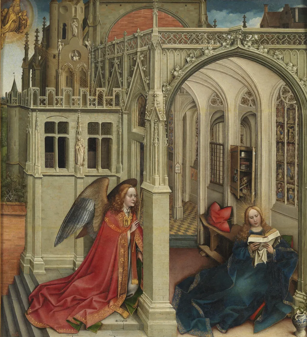 Annunciation, by Robert Campin, oil, 1420