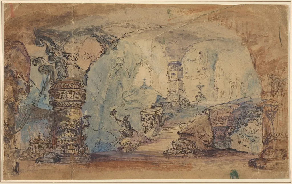 A Fantastic Underground Temple (Aladdin's Cave?), by Robert Caney, gouache, 1584