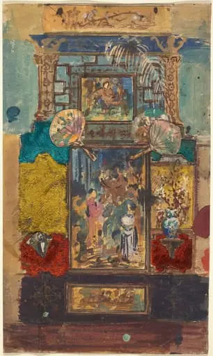 Stage Set Consisting Of Painted Panels, Fabrics, And Fans, by Robert Caney