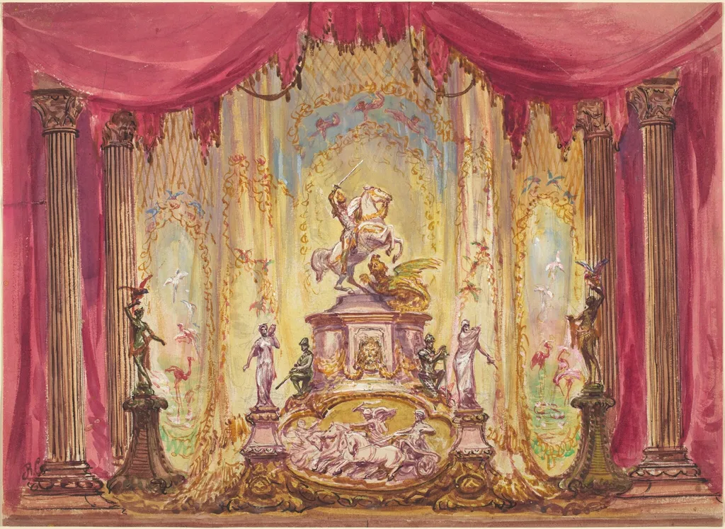 Stage Set with a Statue Of Saint George Slaying the Dragon, by Robert Caney, ink, 1584