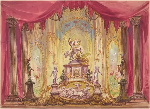 Stage Set with a Statue Of Saint George Slaying the Dragon, by Robert Caney