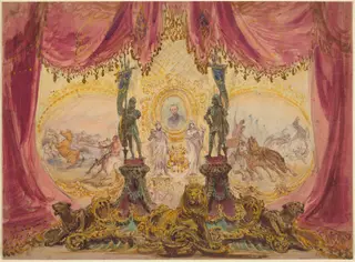 Stage Set With Paintings And Statues