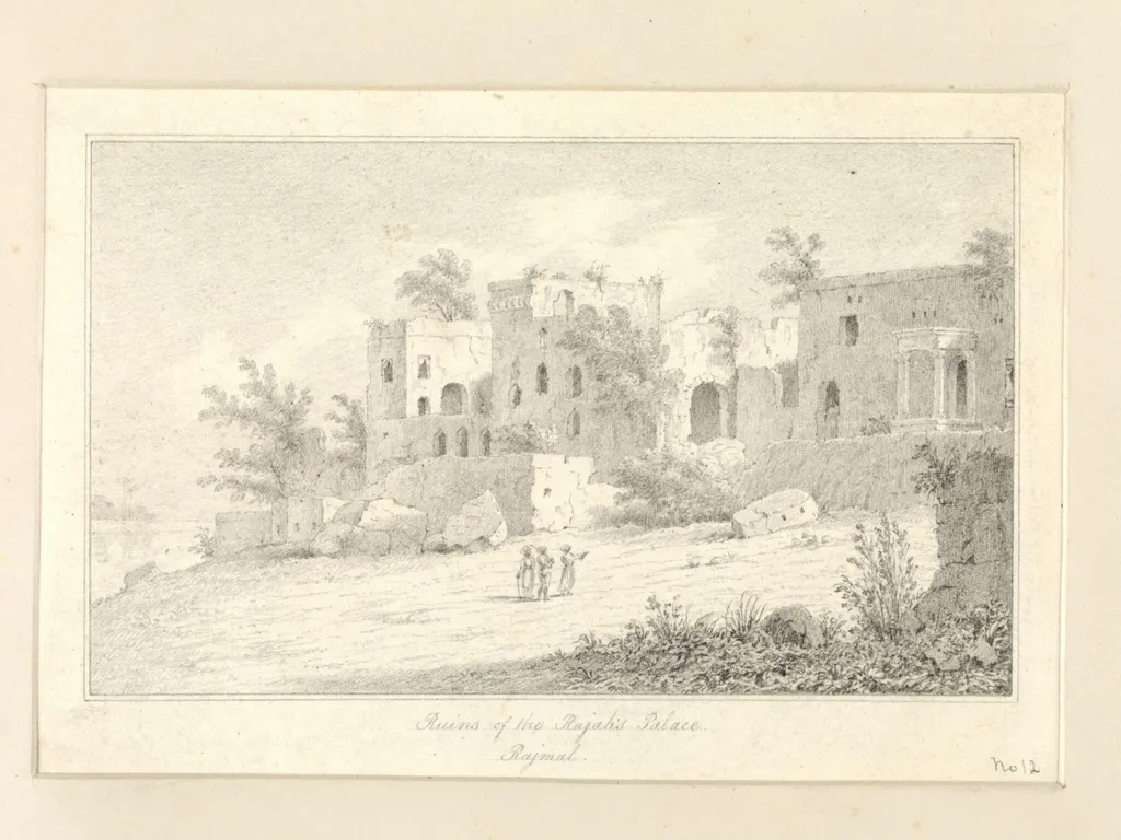 Ruins of the Rajah's Palace Rajmal, by Robert Captain Smith, 1830