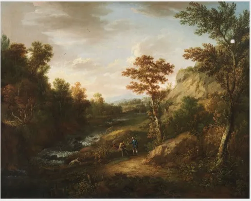 A Landscape with Peasants and a Dog, by Robert Carver, oil, 1754