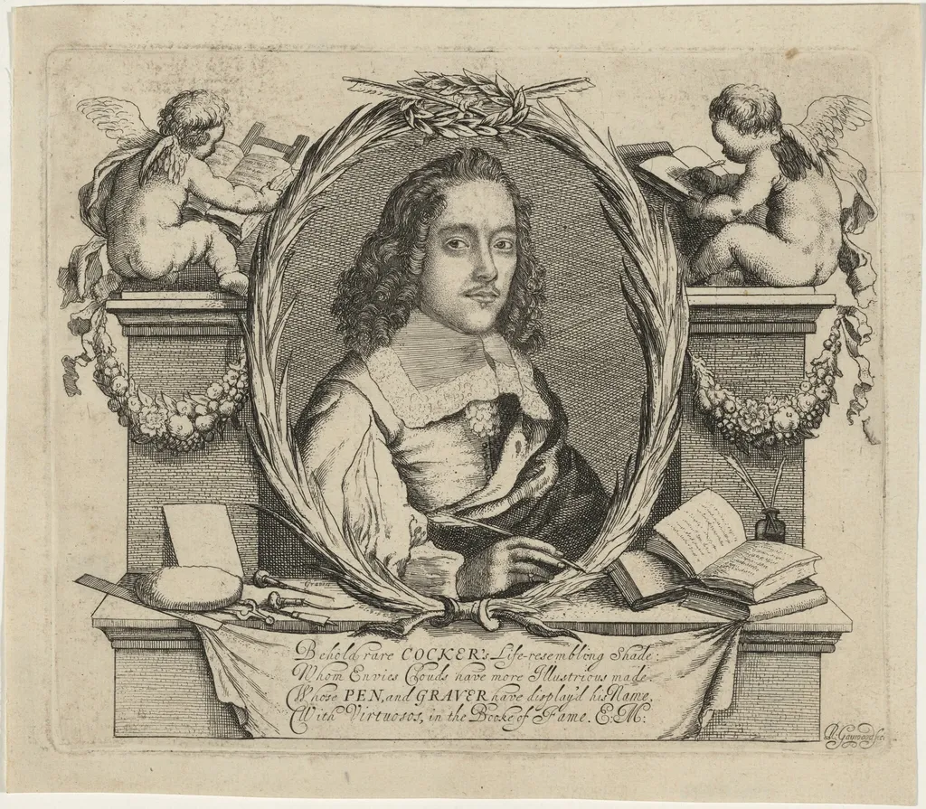 Edward Cocker, Arithmetician and Writing Master, by Robert Gaywood, ink, 1655