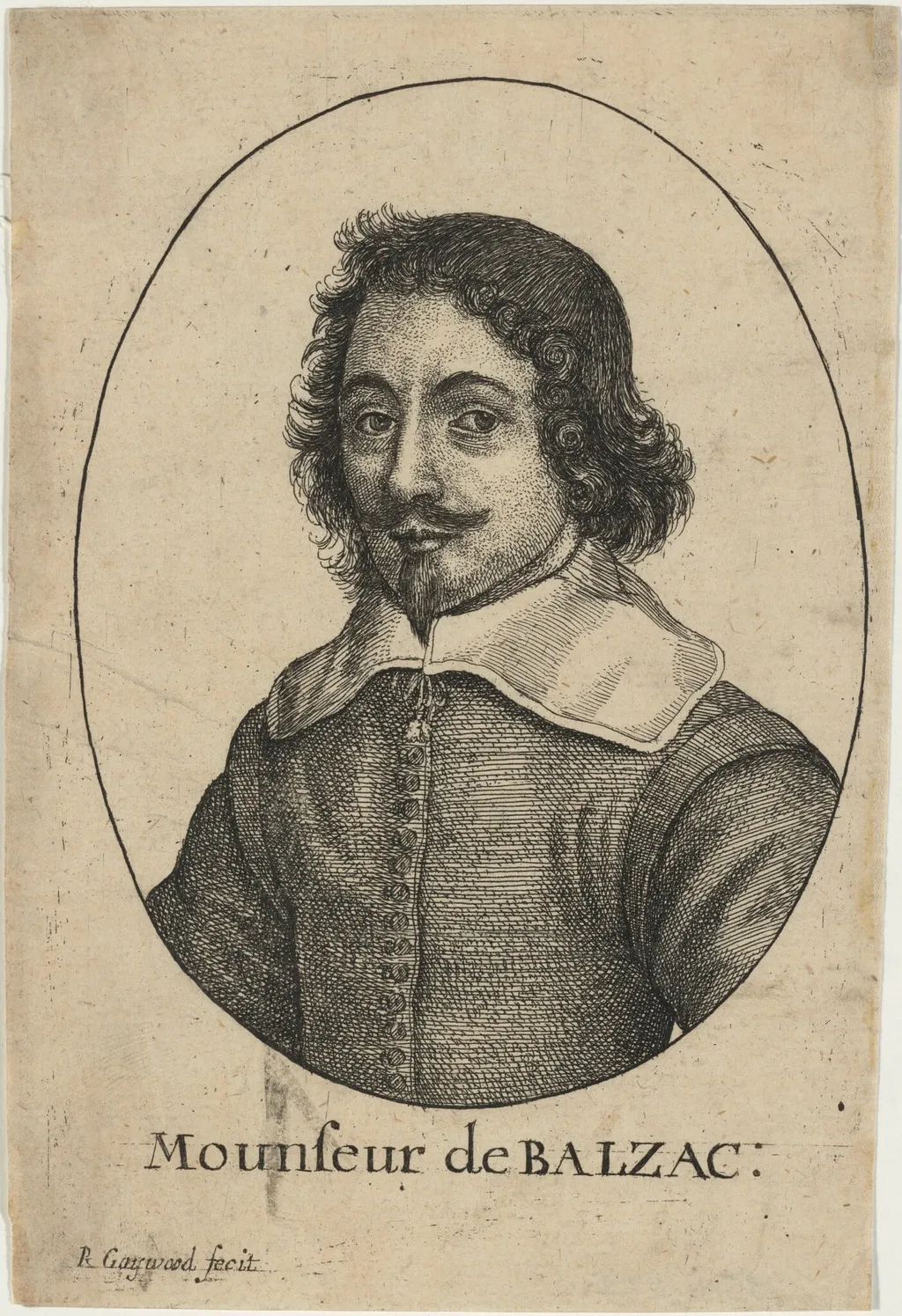 Jean Louis Guez, Sieur de Balzac, by Robert Gaywood, ink, 1655