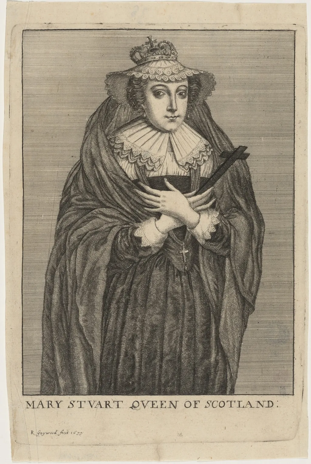 Mary, Queen of Scots, by Robert Gaywood, ink, 1655