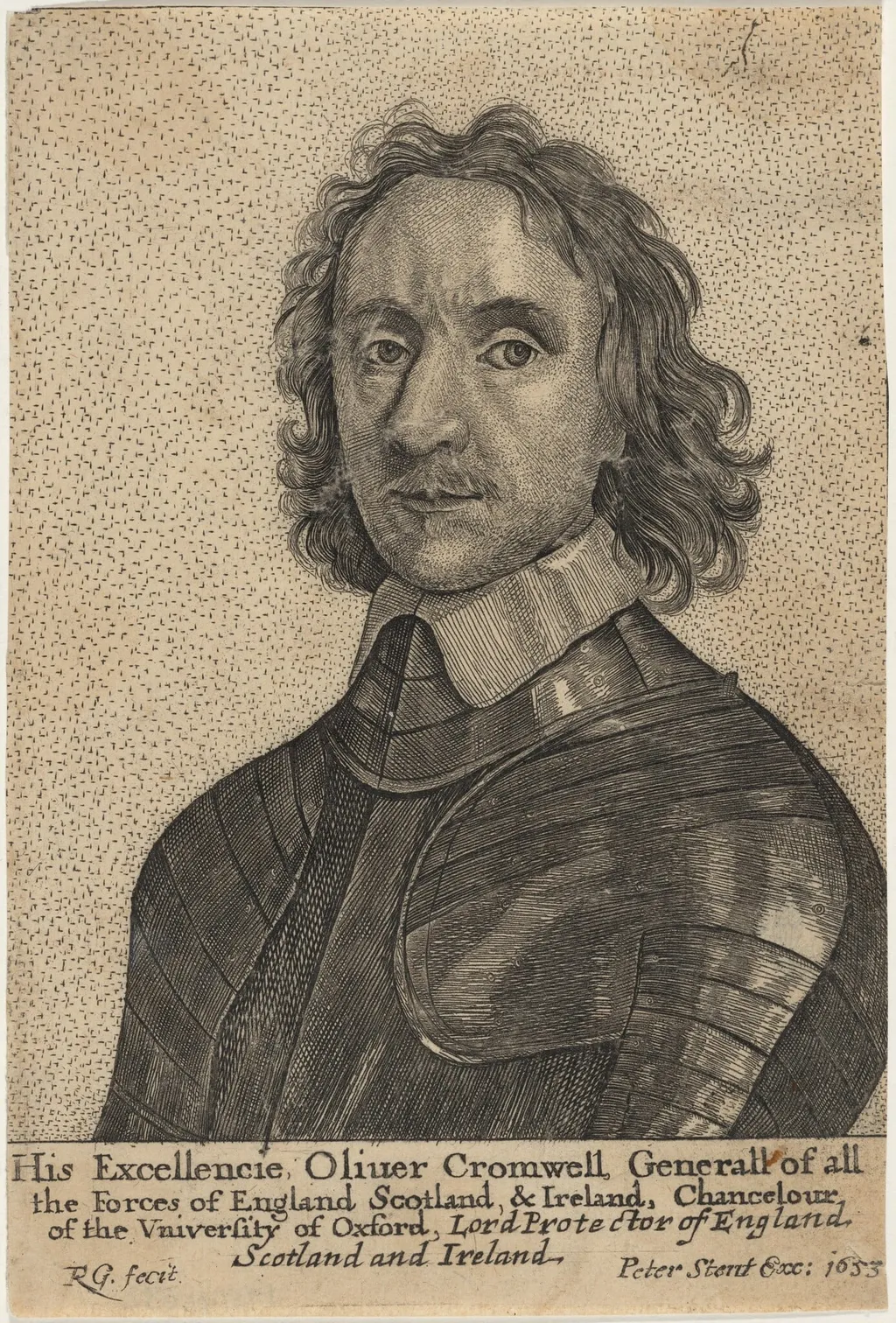 Oliver Cromwell, by Robert Gaywood, ink, 1653