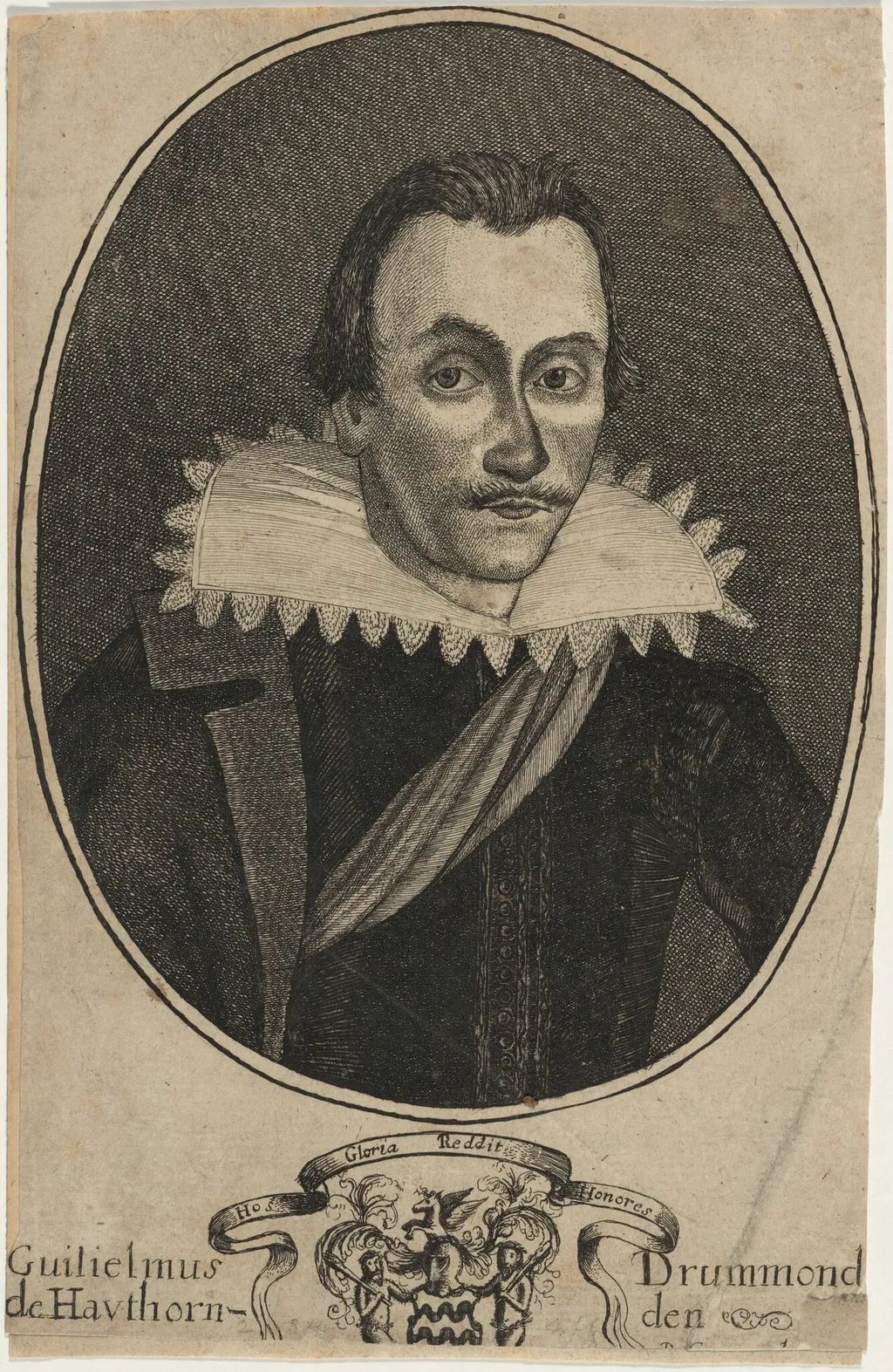 William Drummond of Hawthornden, Historian and Poet, by Robert Gaywood, ink, 1655