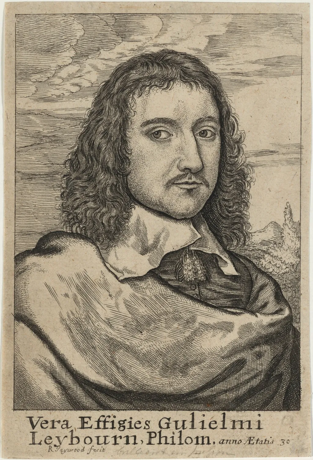 William Leybourn, Mathematician, by Robert Gaywood, ink, 1655