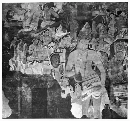 Copy of painting inside the caves of Ajanta (cave 1), by Robert Gill