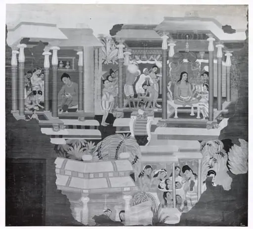 Copy of painting inside the caves of Ajanta (Cave 1), by Robert Gill