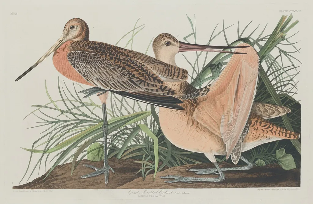 Great Marbled Godwit, by Robert Havell Jr., ink, 1835